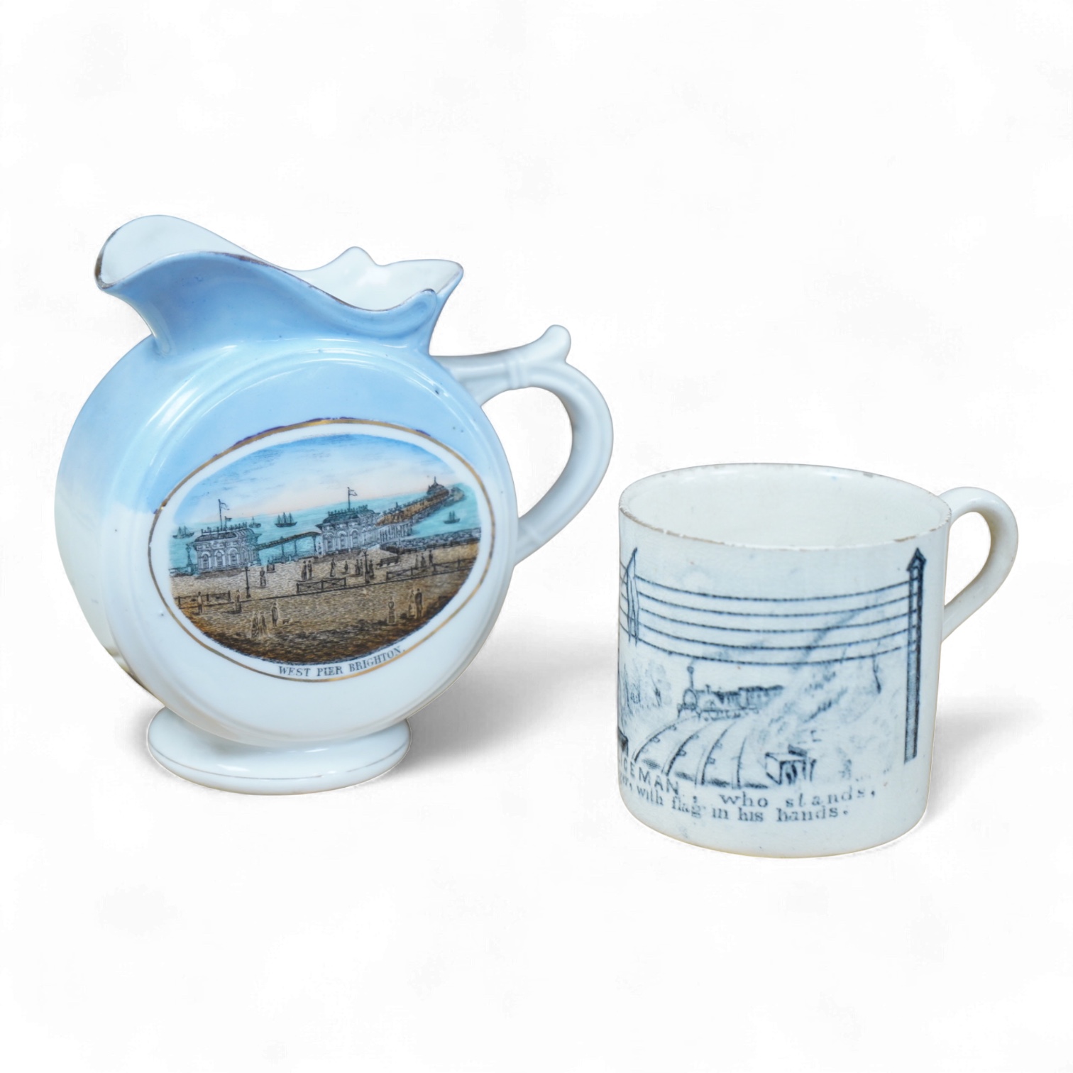A 19th century Policeman mug and an early 20th century Brighton West Pier jug, 13cm